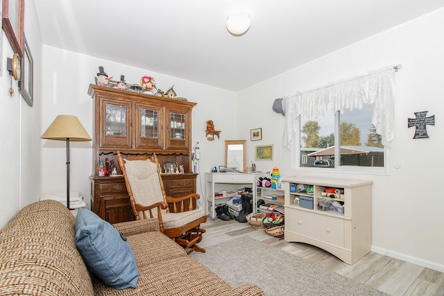 living area with light hardwood / wood-style floors