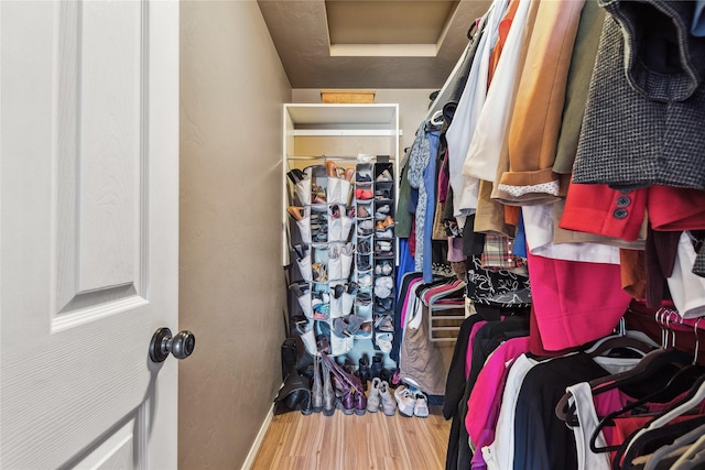 28 W Ashley Hills Dr, Kalispell, MT 59901 - walk in closet featuring attic access and wood finished floors