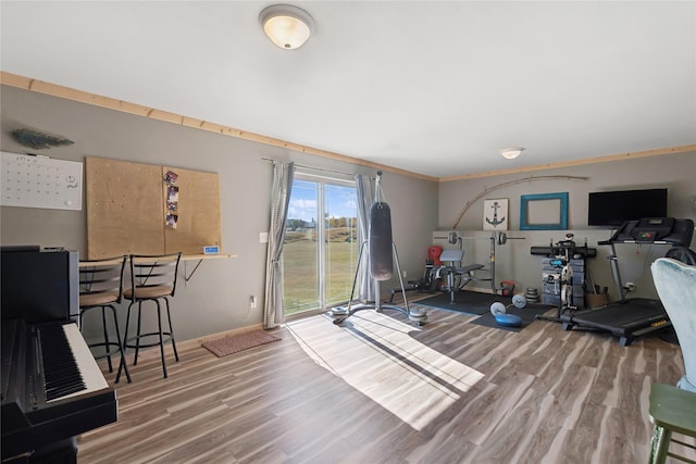 28 W Ashley Hills Dr, Kalispell, MT 59901 - exercise room featuring wood finished floors and baseboards