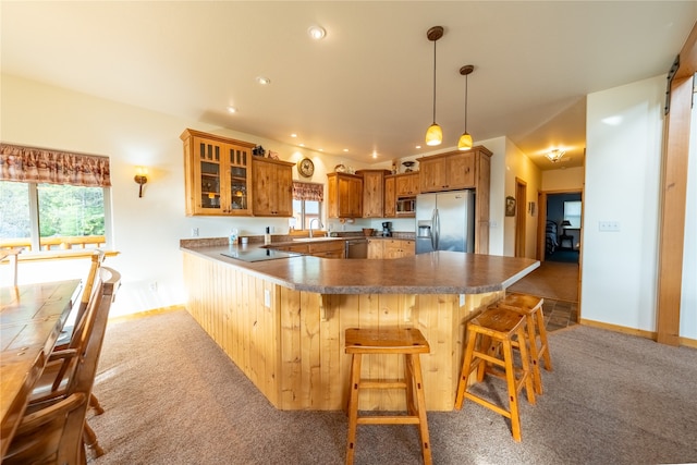 kitchen featuring carpet floors, plenty of natural light, and appliances with stainless steel finishes