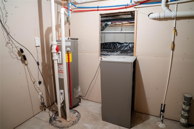 utility room featuring gas water heater