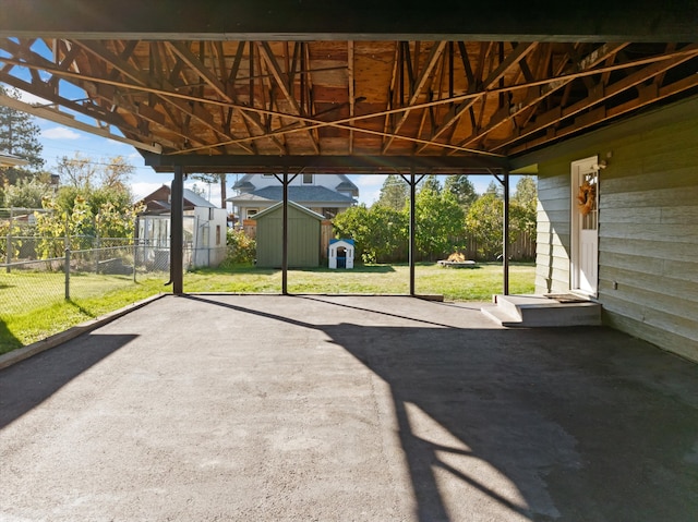 view of patio / terrace with a storage shed