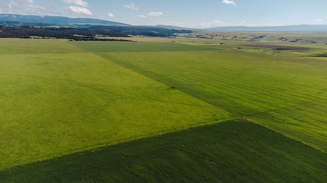 aerial view featuring a mountain view and a rural view