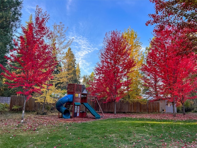 view of playground featuring a yard