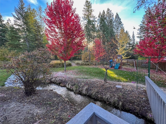 view of yard featuring a playground