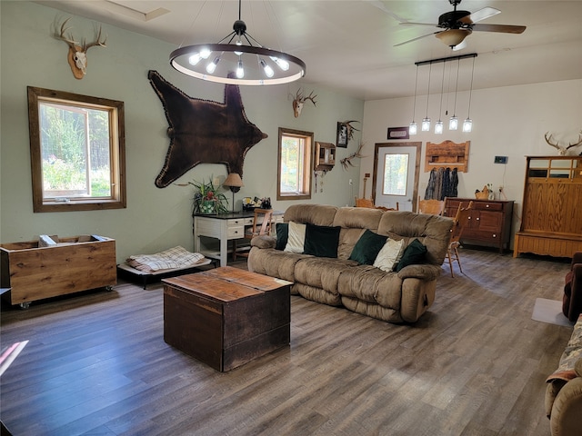 dining area featuring dark wood-type flooring