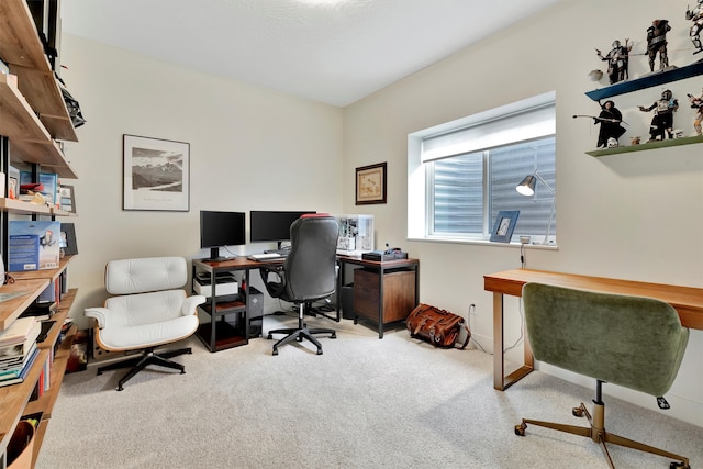 home office with light carpet