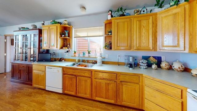 52772 Herak Rd, Charlo, MT 59824 - kitchen featuring open shelves, light countertops, a sink, and white appliances