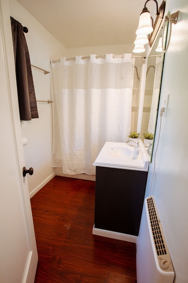 bathroom featuring vanity and hardwood / wood-style floors