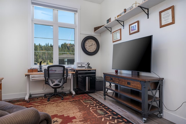 office space with wood-type flooring