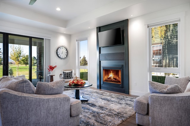 living room with hardwood / wood-style flooring and a healthy amount of sunlight