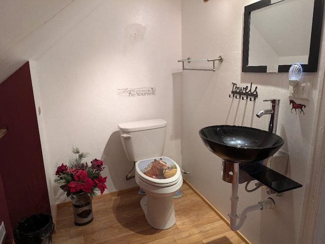 bathroom featuring hardwood / wood-style floors, sink, and toilet