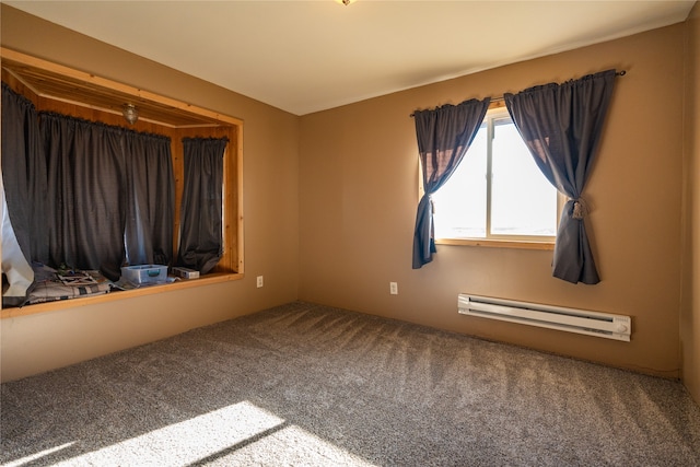 empty room featuring carpet floors and baseboard heating