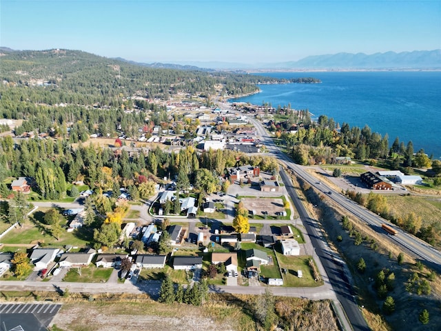 aerial view with a water and mountain view