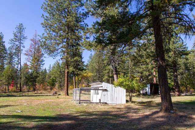 view of yard with a shed