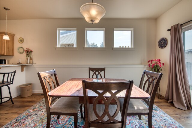 dining space featuring light hardwood / wood-style flooring and plenty of natural light