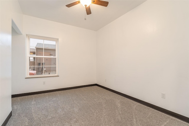 unfurnished room with carpet, ceiling fan, and lofted ceiling