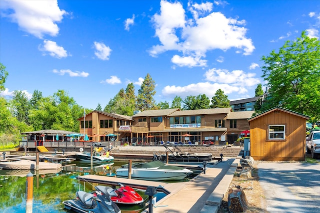 dock area with a water view