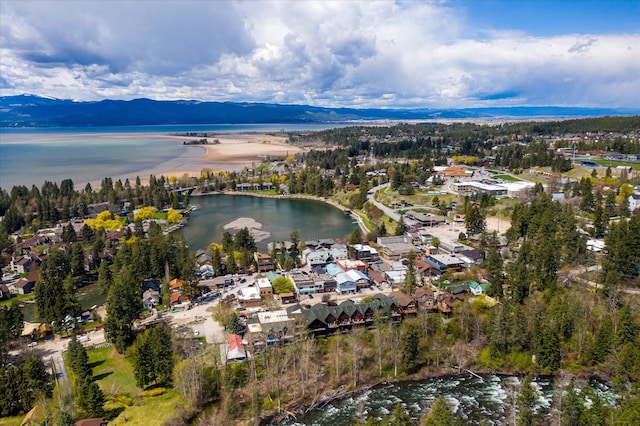 aerial view with a water and mountain view