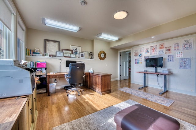 office area featuring light hardwood / wood-style floors