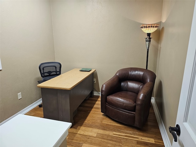 home office with hardwood / wood-style floors