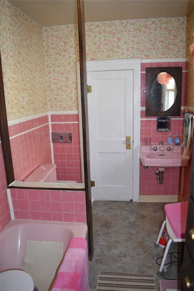 bathroom with tile patterned floors