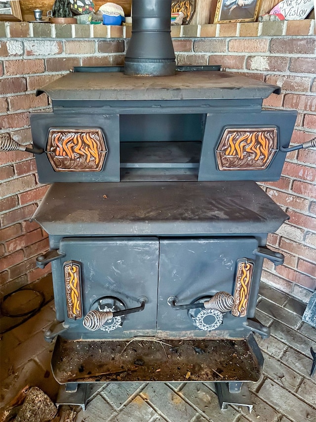 interior details with a wood stove