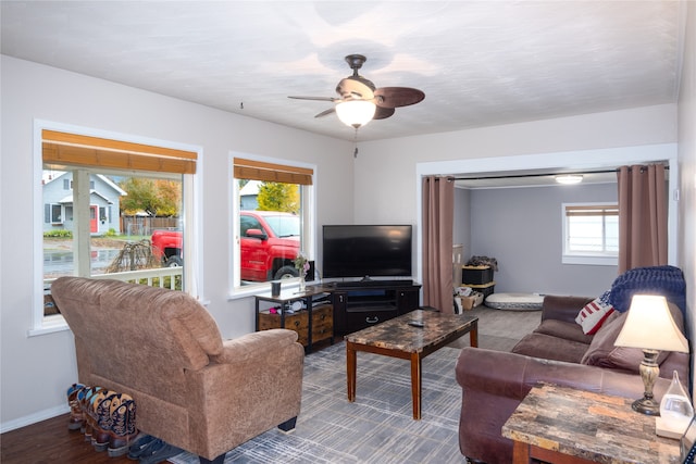 living room featuring ceiling fan