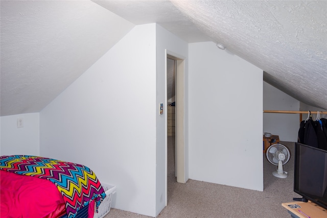 interior space with lofted ceiling and a textured ceiling