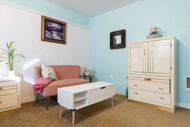 living area with light colored carpet