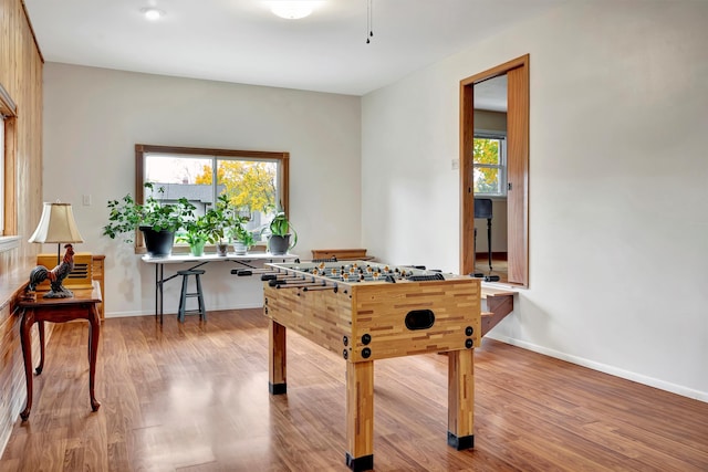 game room with light hardwood / wood-style floors