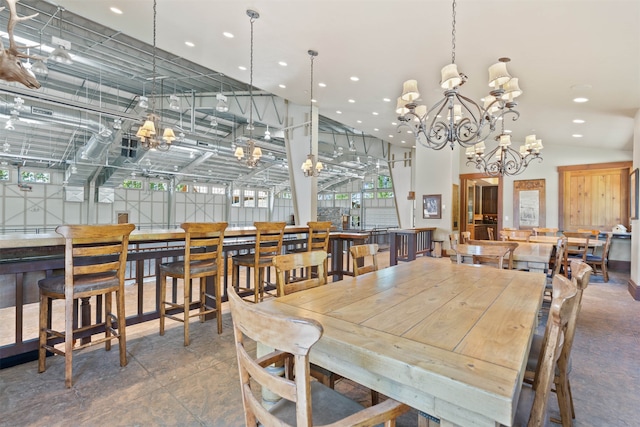 dining area featuring a notable chandelier