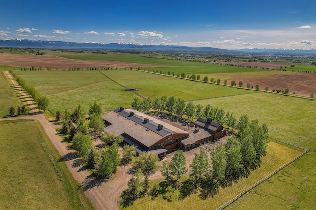 aerial view featuring a mountain view and a rural view