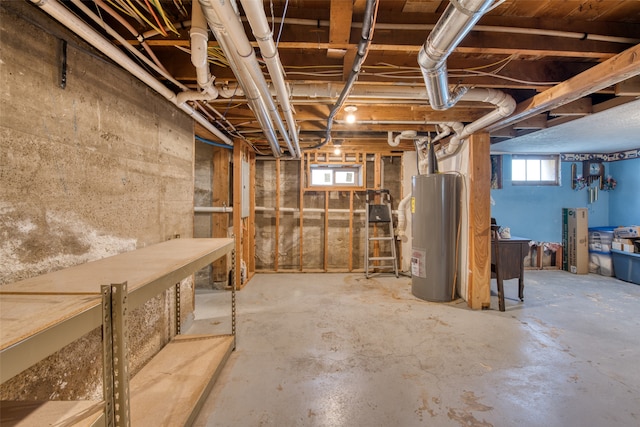 basement featuring water heater