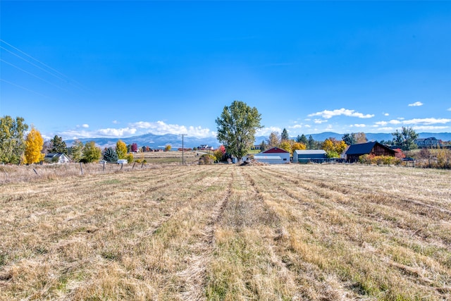 view of yard with a mountain view and a rural view