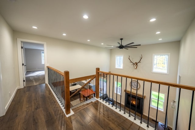 corridor with dark hardwood / wood-style flooring