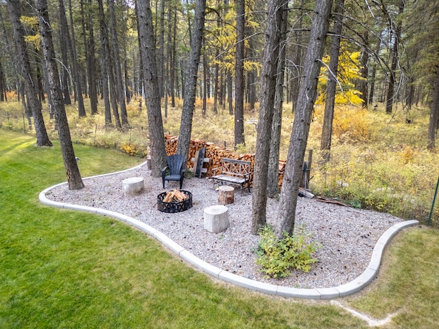 view of yard featuring a fire pit