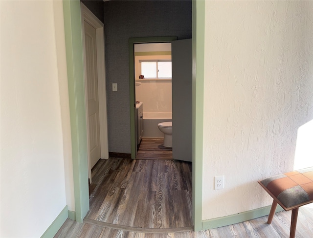 hallway with hardwood / wood-style floors