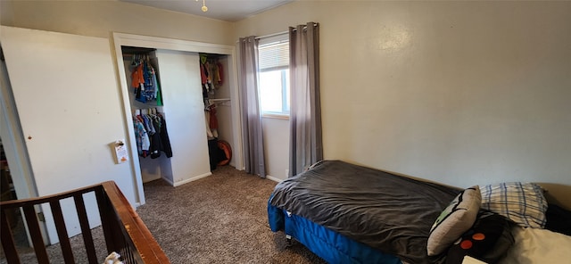 carpeted bedroom with a closet