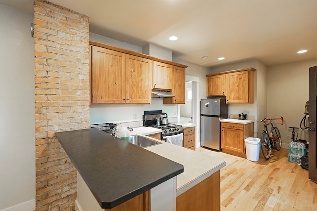 kitchen featuring appliances with stainless steel finishes, light hardwood / wood-style flooring, and sink