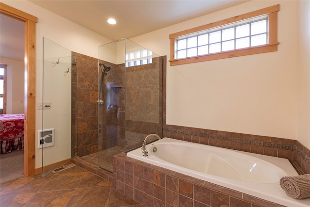 bathroom with independent shower and bath and heating unit