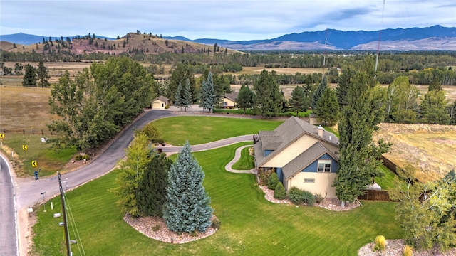 bird's eye view with a mountain view