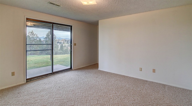 carpeted empty room with a textured ceiling