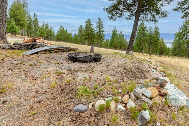 view of yard with a fire pit