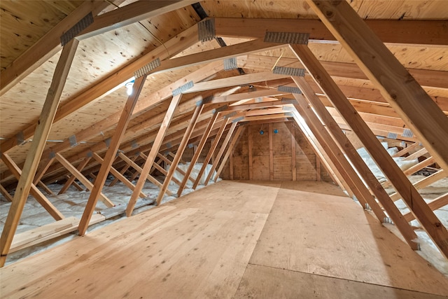 view of unfinished attic