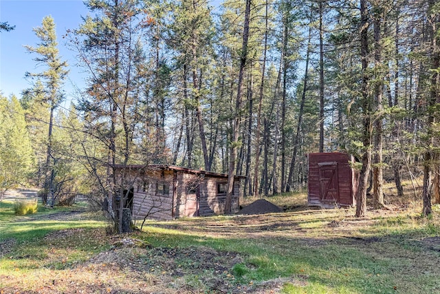 view of yard featuring a shed