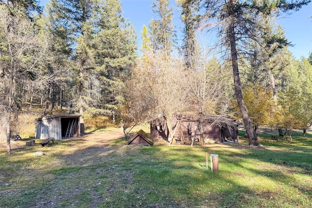 view of yard with an outdoor structure