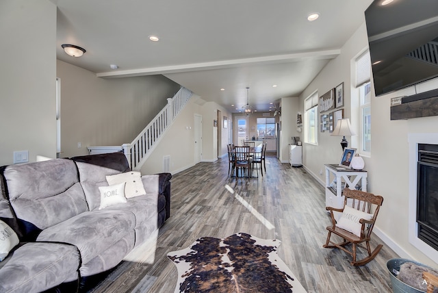 living room with hardwood / wood-style floors