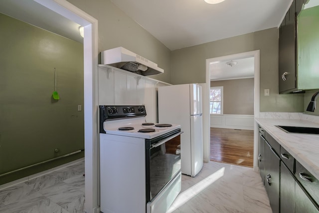 kitchen featuring sink and white appliances