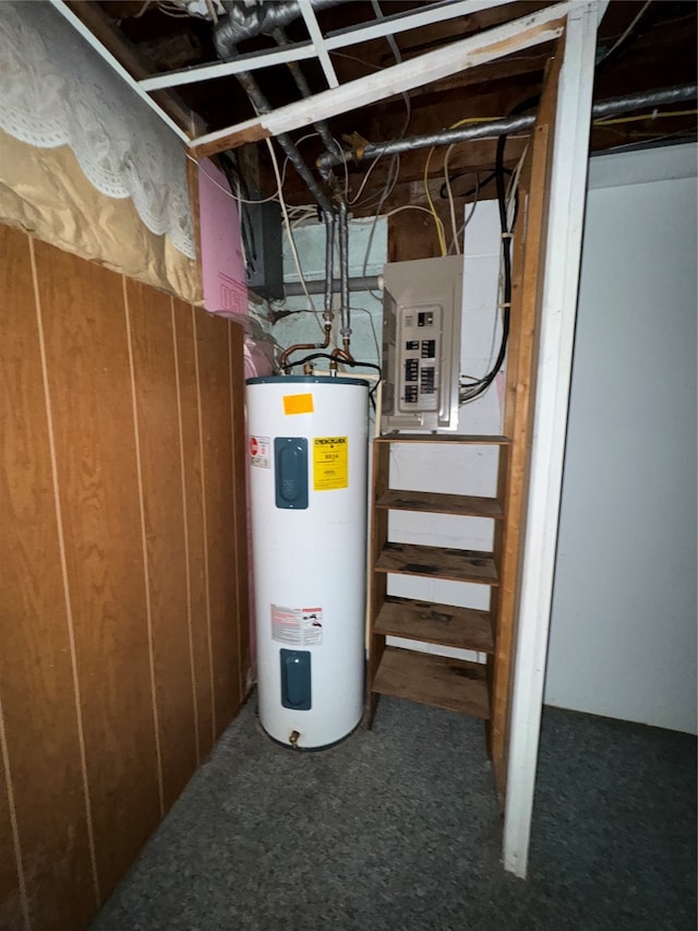 utilities with water heater and electric panel